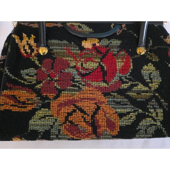 Vintage 50s 60s Carpet Bag Floral Top Handle Tapestry Boho Chic Purse Handbag - Picture 2 of 16